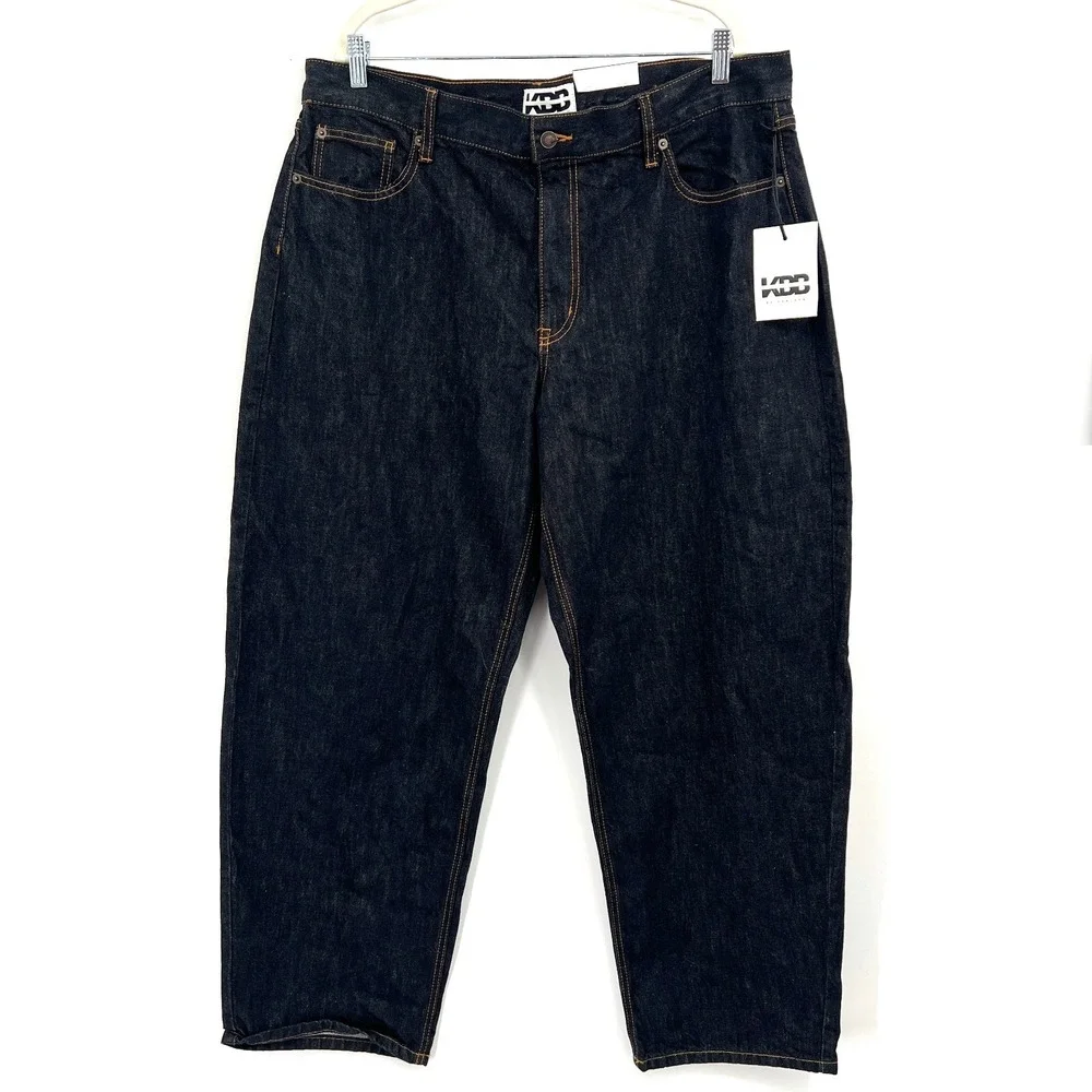 NEW KBB by Kahlana Barrel leg jeans dark indigo blue wash denim 16